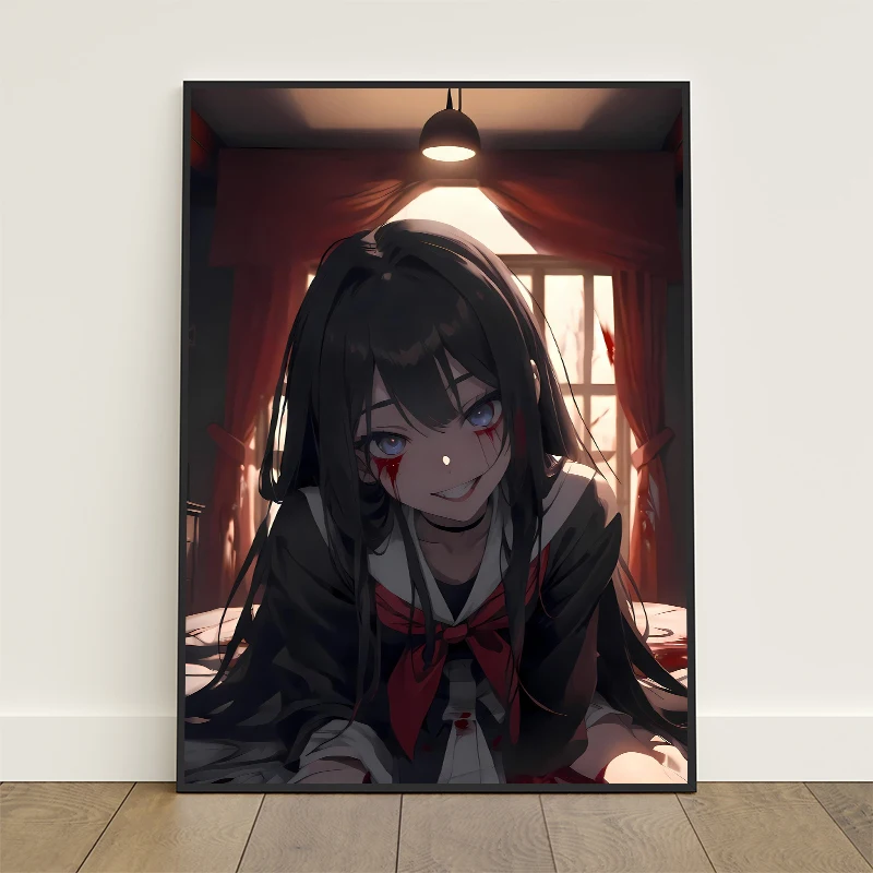 Horror Dark Evil Crazy Yandere Anime Girls Posters and Prints Canvas Printing Wall Art Picture for Living Room Home Decor Gifts