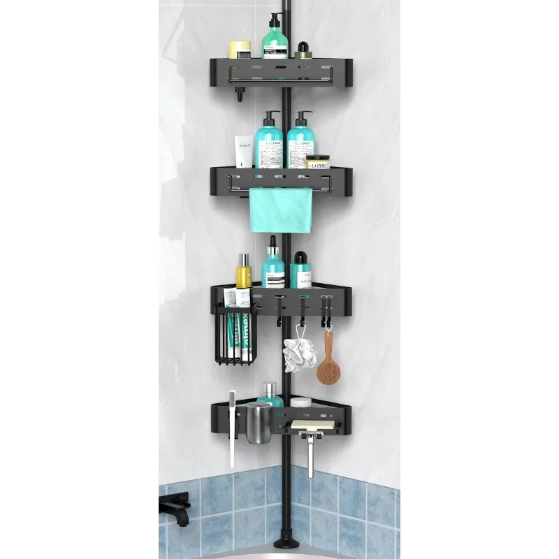 

Shower Caddy Corner Tension Pole - Shower Organizer Rustproof, 4 Tier Shelves Free Standing, inside Shower Rack Shampoo Holder