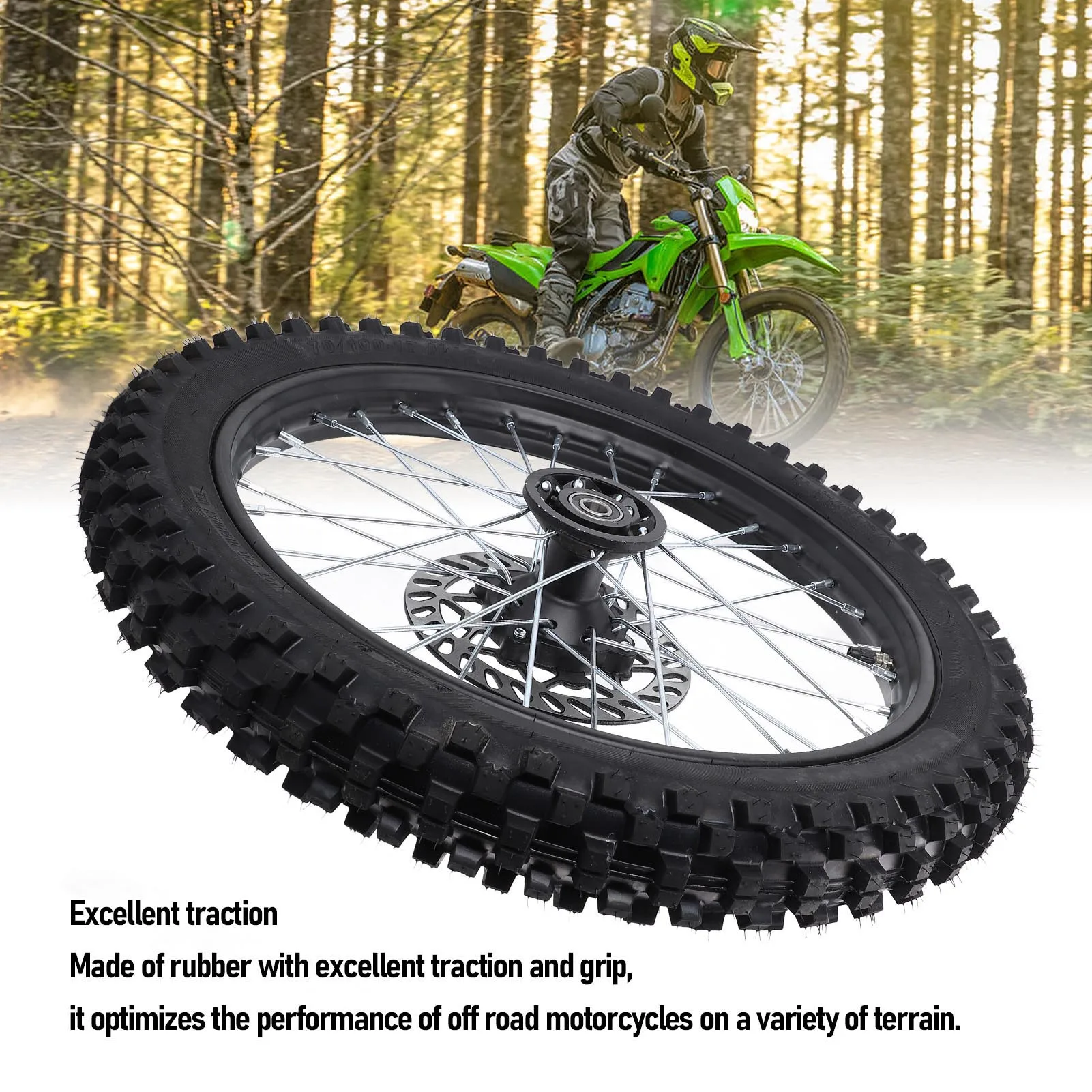 

Front Wheel Rim Tire Dirt Bike Front Wheel Rim Tire Assembly 70/100-17 2.75-17 Tire Inner Tube Enhanced Grip for Pit Dirt Bike