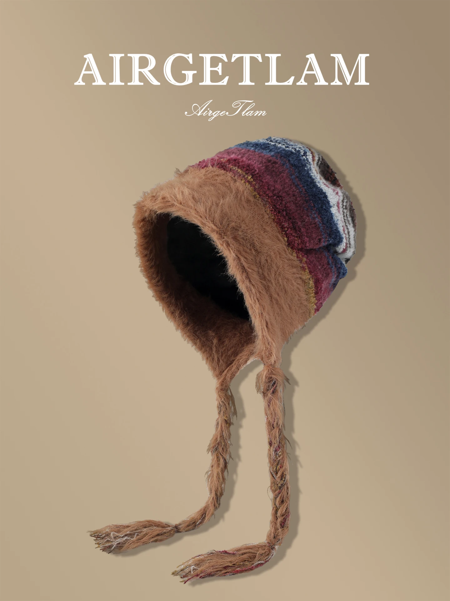 airgetlam2026-autumn-winter-knitted-furry-tassel-women's-hat-warm-cozy-wool-blend-round-top-bun-hat-fashionable-accessories