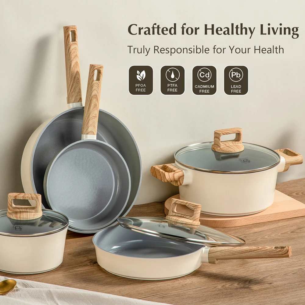 

KOCH SYSTEME CS Blue and White 8 Piece Pan and Pot Set with Lid , 8pcs Sauce Pan Set For Kitchen Cooking, Oven Safe