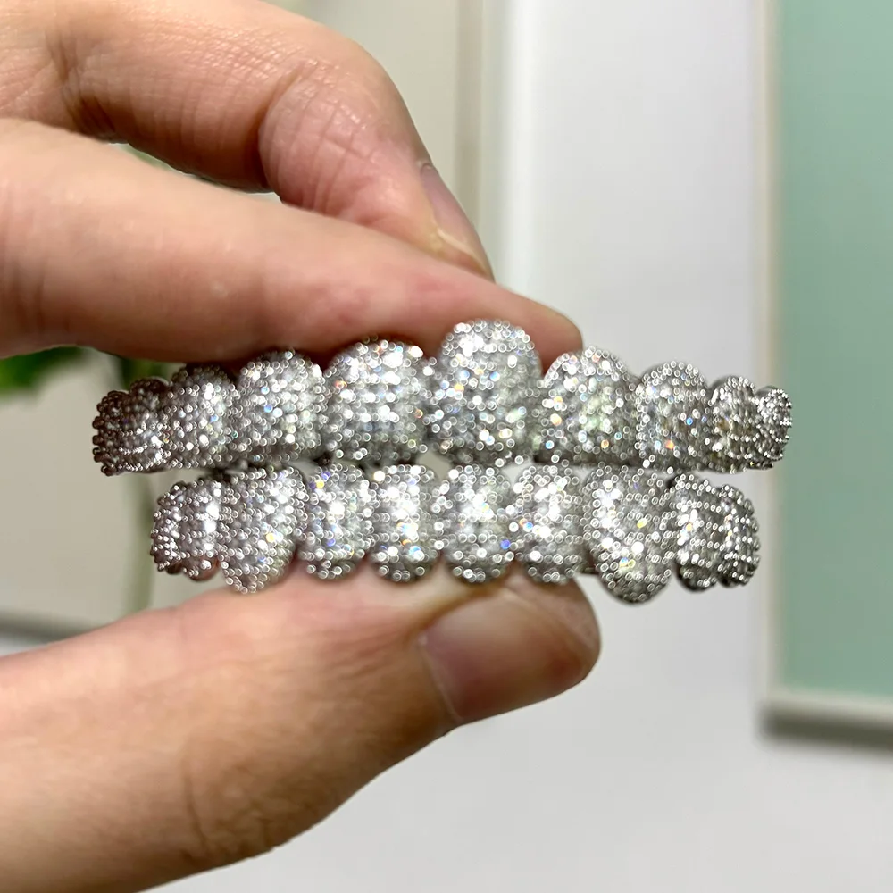 RACHELZ 10/10 helado CZ dientes de piedra Grillz Hip Hop tapas de dientes de circón brillante para Mujeres Hombres joyería regalo de Halloween