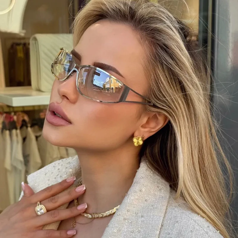 Motorcycle 3pcs Fashion Women Metal Frame Sunglasses Y2K Hollowed Out Future Sense Sun Glasses Outdoor Travel Eyewear UV400