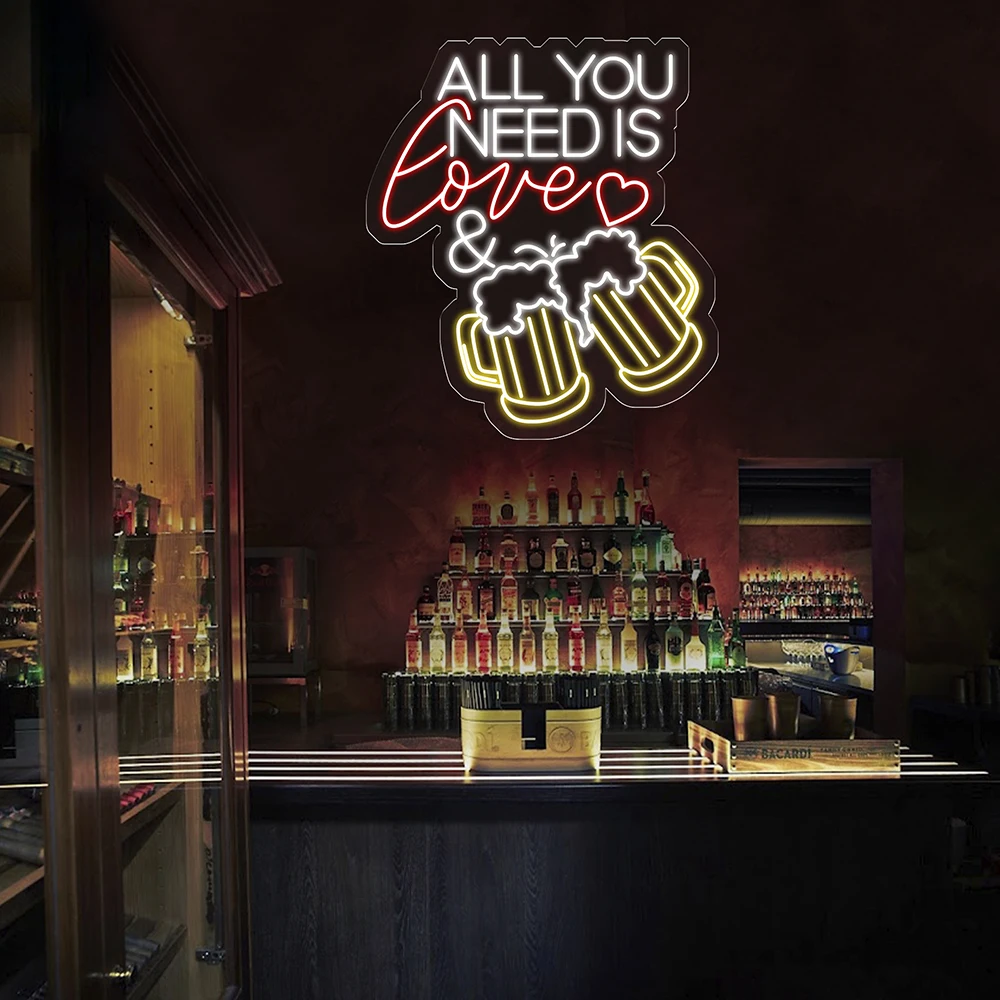 All You Need Is Love & Bubble Tea LED Neon Sign Custom Boba Tea Milk Tea Neon Coffee Bar Shop Cafe Wall Decoration Welcome Sign