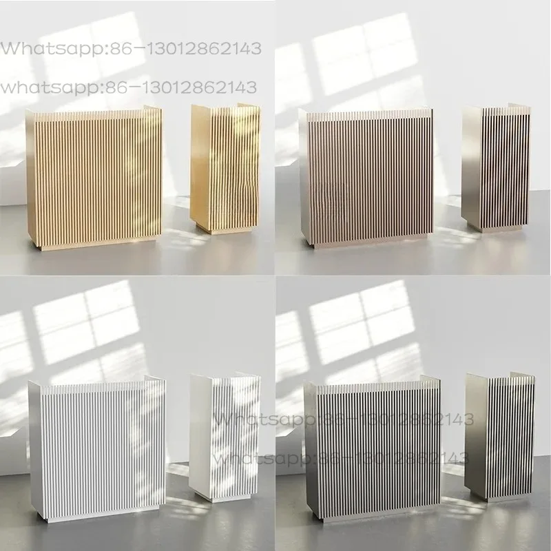 Simple modern restaurant front desk wood grain grille welcome desk checkout page podium