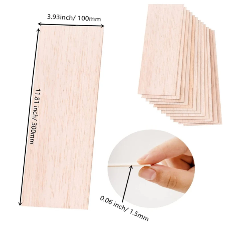 5/10 Stück Balsaholzplatten, 100/200/300 mm lang, 100 mm breit, 1–8 mm dick, für Bastelarbeiten, DIY-Projekte, Holz, DIY-Bastelzubehör – Detail 3