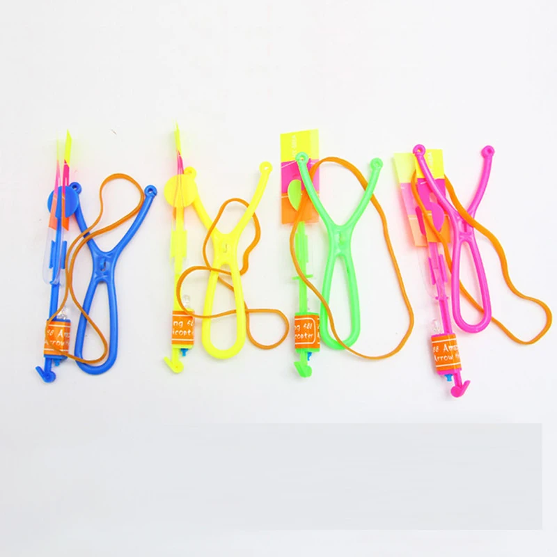 5PCS Outdoor Shining Rocket Flash LED Light Night Kids Luminous Slingshot Toys Shine Slingshot Elastic Helicopter Rotating Toy