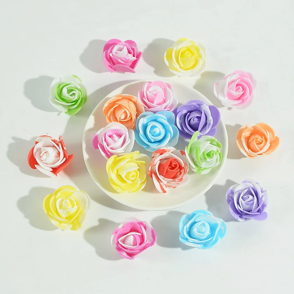 50/200pcs 3cm Mini PE Foam Artificial Marbling Rose Flower Head For DIY Wedding Home Decor Flower Wall Accessories Fake Flowers