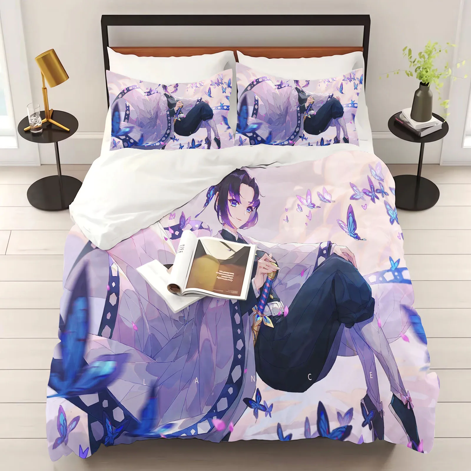 

Kochou Shinobu Anime, Home Bedroom Comforte Nordic polyester material, suitable for children and adults, 3-piece set