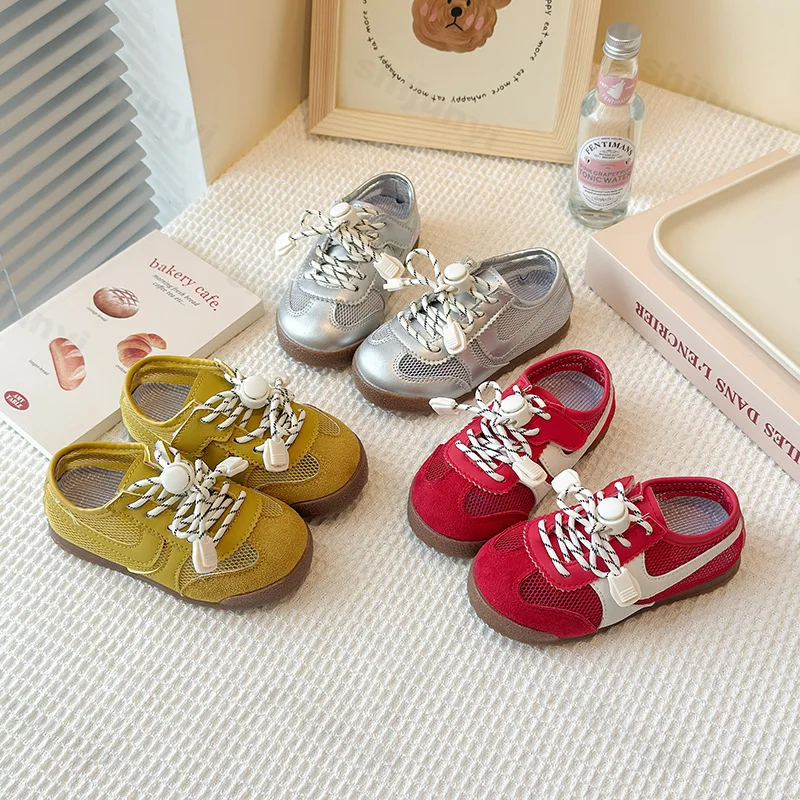 

Детская повседневная тренировочная обувь в стиле ретро, лето 2029, новая корейская версия, детская спортивная обувь с дышащей сеткой, удобные кроссовки