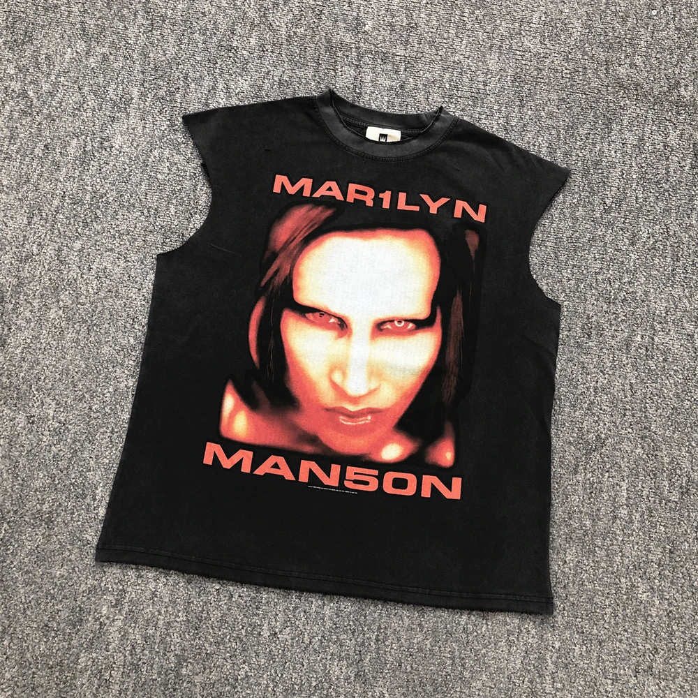 

Мужская свободная винтажная футболка-безрукавка Yao Fashion с графическим принтом, в уличном стиле, из хлопка, повседневная, в стиле рок-группы