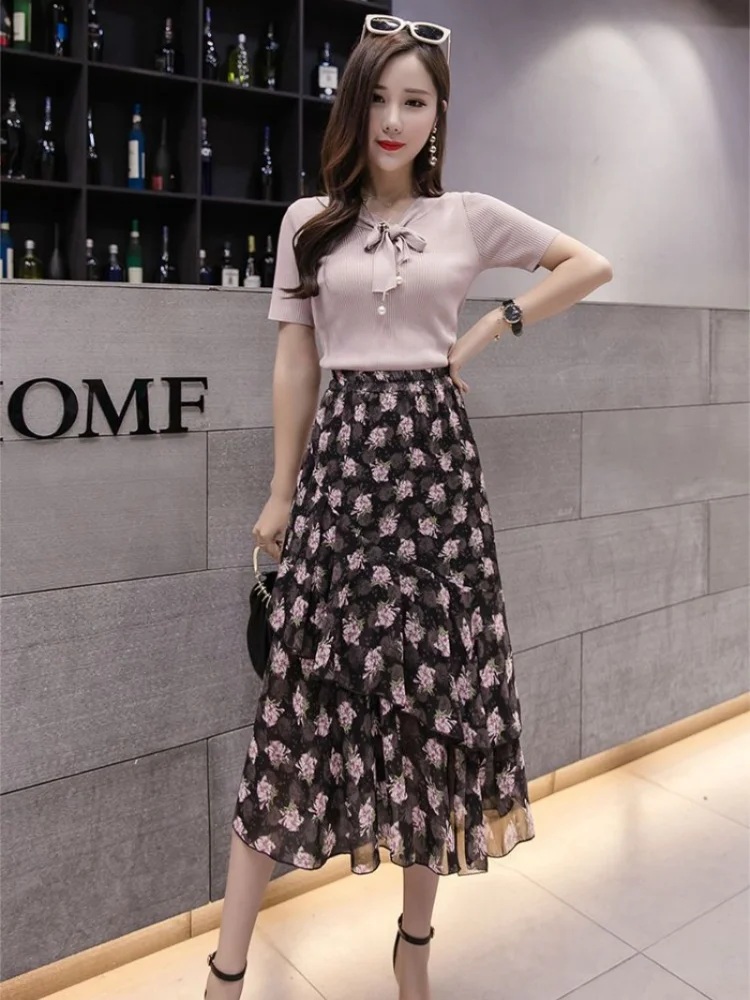 Röcke für Frauen Rüschen Frau Rock Blumen hohe Taille Sommer Ästhetik v stilvolle Vintage neu in koreanischen Modetrend billig