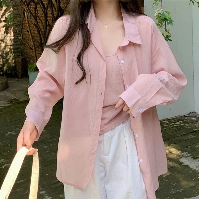 White Shirt Women Summer Sweet Preppy Style All Match Blouse Ladies Korean Fashion Casual Loose Long Sleeve Thin Top New