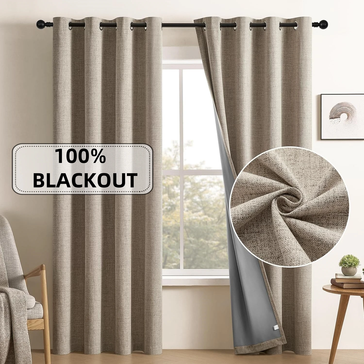 

350cm Height Custom Made 100% Blackout Curtains Extra Long Faux Linen Bedroom Living Room Window High Ceiling Curtains