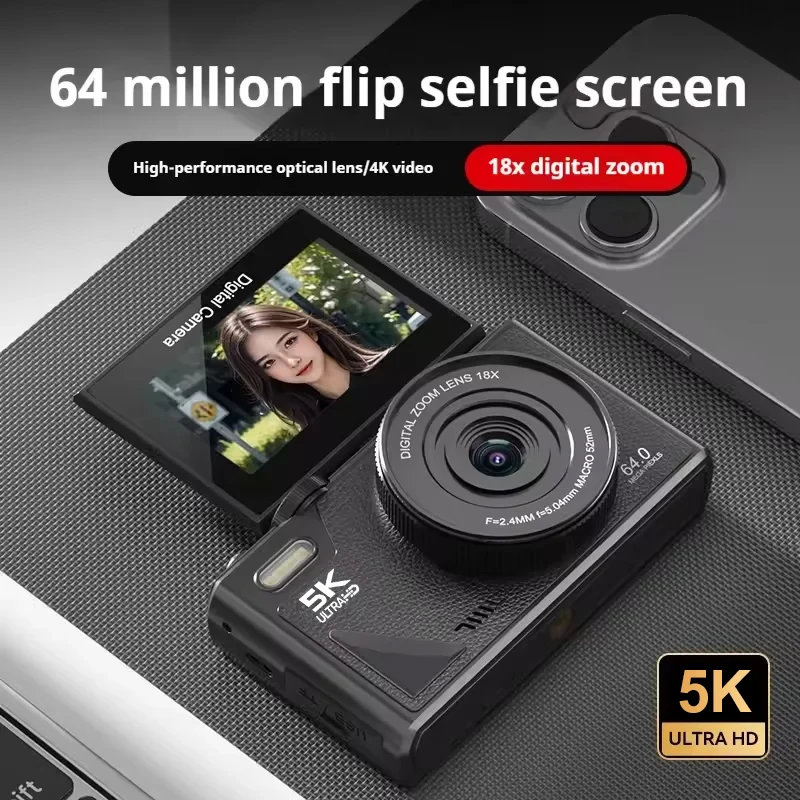 

5K Camera for Photography 18X Digital Zoom Video Vlogging Camcorder for YouTube 3'' Flip Screen 64MP WIFI Selfie Webcam Cameras