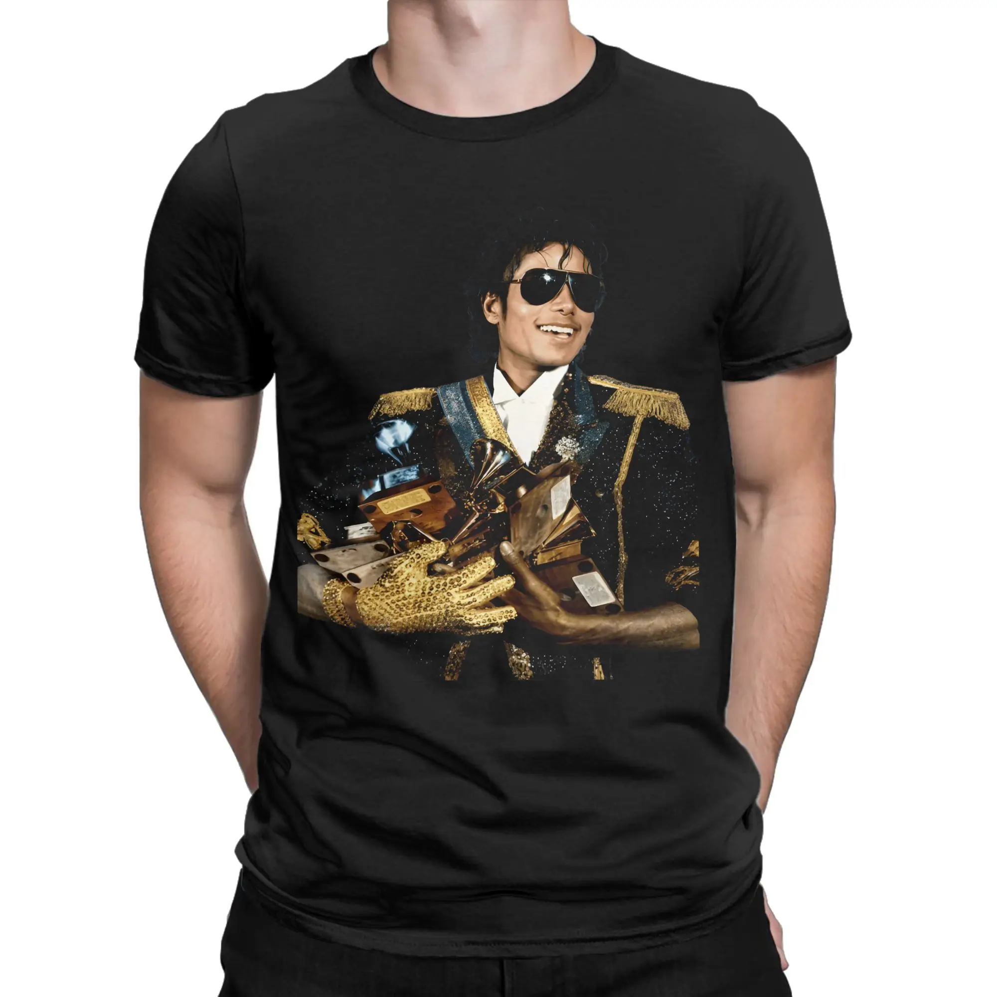 Michael Jackson Grammy Awards Gold Jacket Portrait Cotton T-Shirt For Male Beach Vintage T-Shirts Popular Tees Oversized Clothes