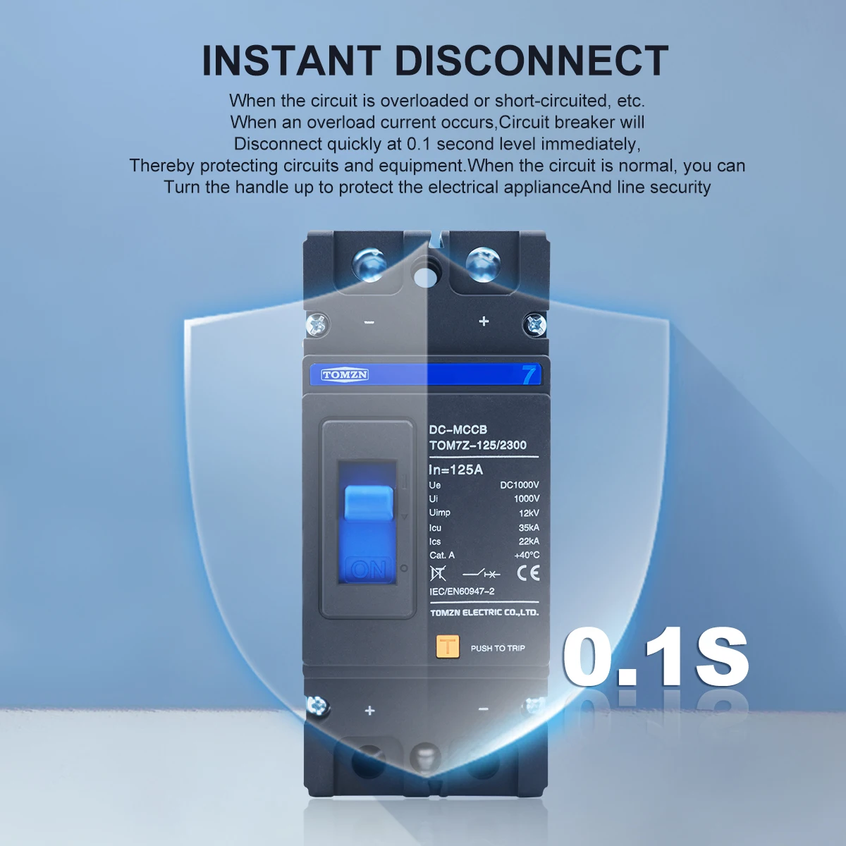 2P DC MCCB TOM7Z 1000V DC Solar Molded Case Circuit Breaker MCCB Overload Protection Switch Protector for Solar Photovoltaic PV