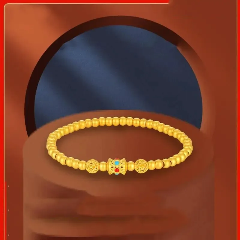 Pryna Jewelry   9999 24K real gold ancient transfer bead bracelet exquisite hollow flower mercerized beads small golden bean bra