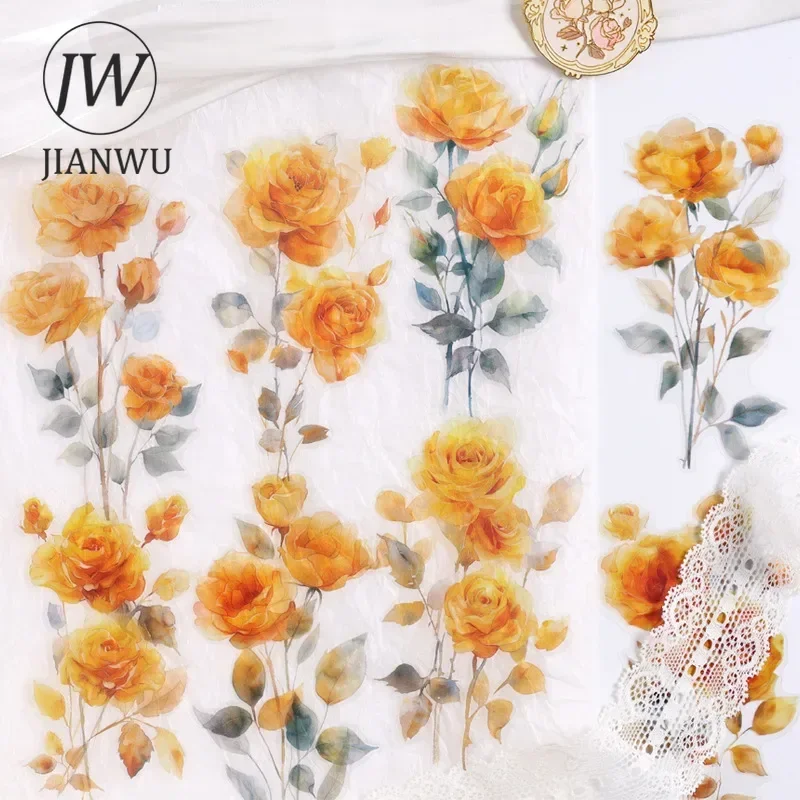 JIANWU Red Rose Series Vintage Flower Landscaping Material Collage PET Sticker Creative DIY Journal  Scrapbooking Stationery