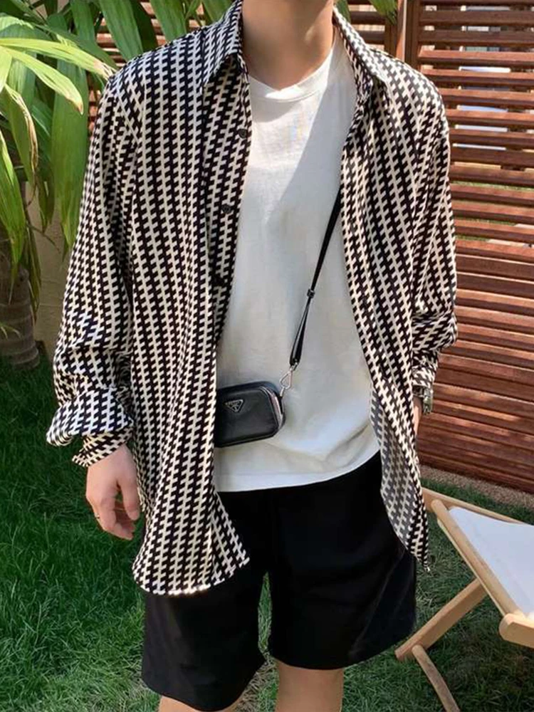 

Luxury Striped Printed Mens Shirts Long Sleeve Button-up Turn-down Collar Casual Shirt Spring Autumn Outdoor Fashion Men's Shirt
