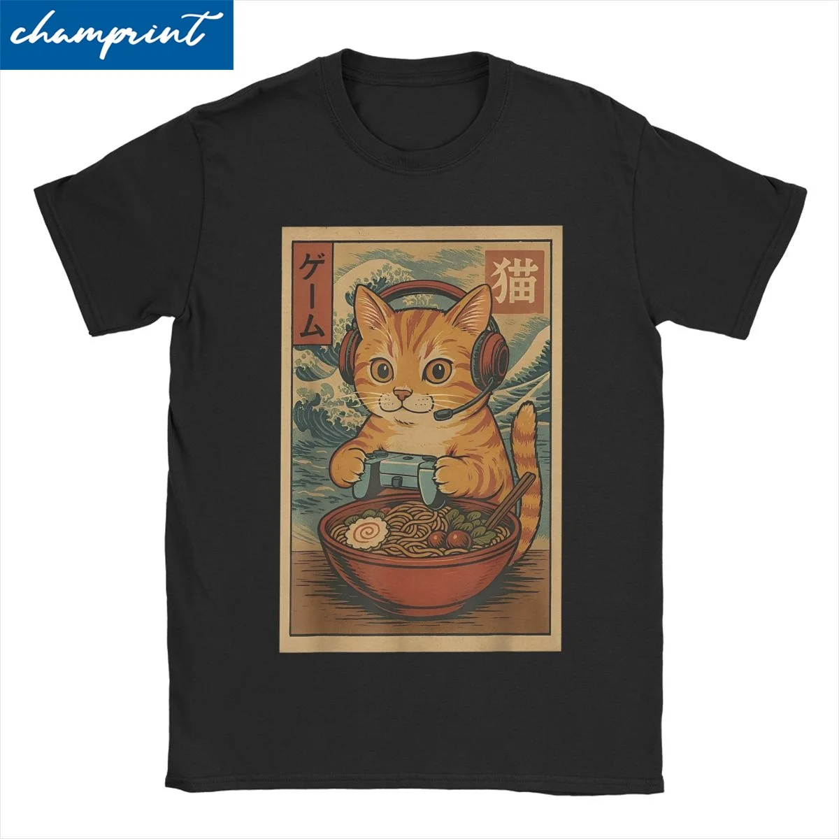 

Kawaii Gamer Cat Ramen Retro Japanese Gaming Men T Shirts Novelty Tees Short Sleeve T-Shirts 100% Cotton Summer Clothes
