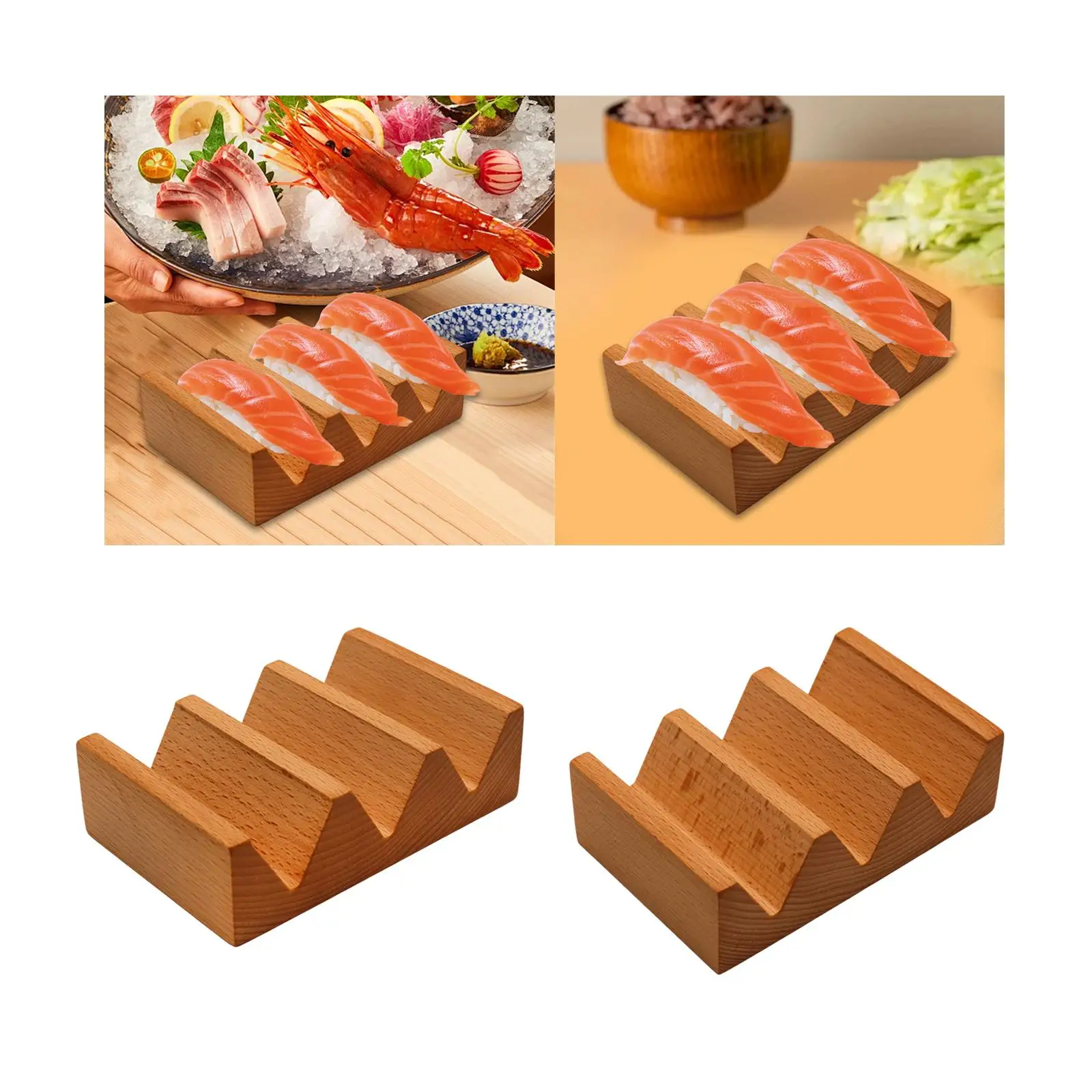 Wood Sushi Holder Serving Tray Versatile 3 Grid Japanese Style Creative Rustic Platter Display Stand for Food Displaying Home