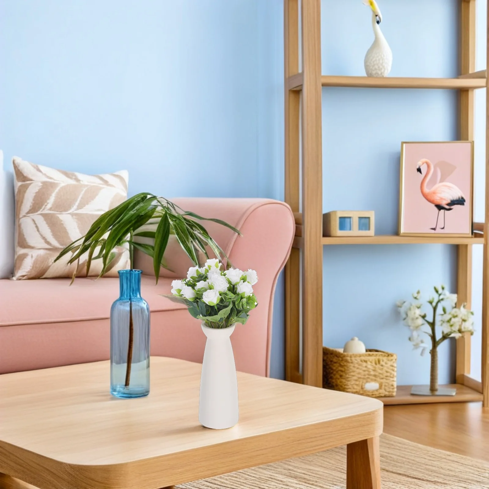 

2Pcs Elegant Artificial Rose Bouquet Mixed with Eucalyptus Leaves for Wedding Table Decor Home Interior Silk Faux Flower