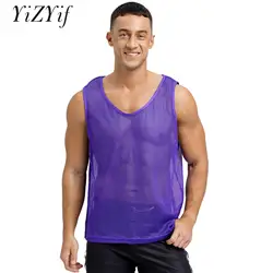 Men Hollow Out Mesh Sports Training Vest Team Sportswear Sleeveless See Through Muscle Tank Top Clubwear Beachwear Holiday