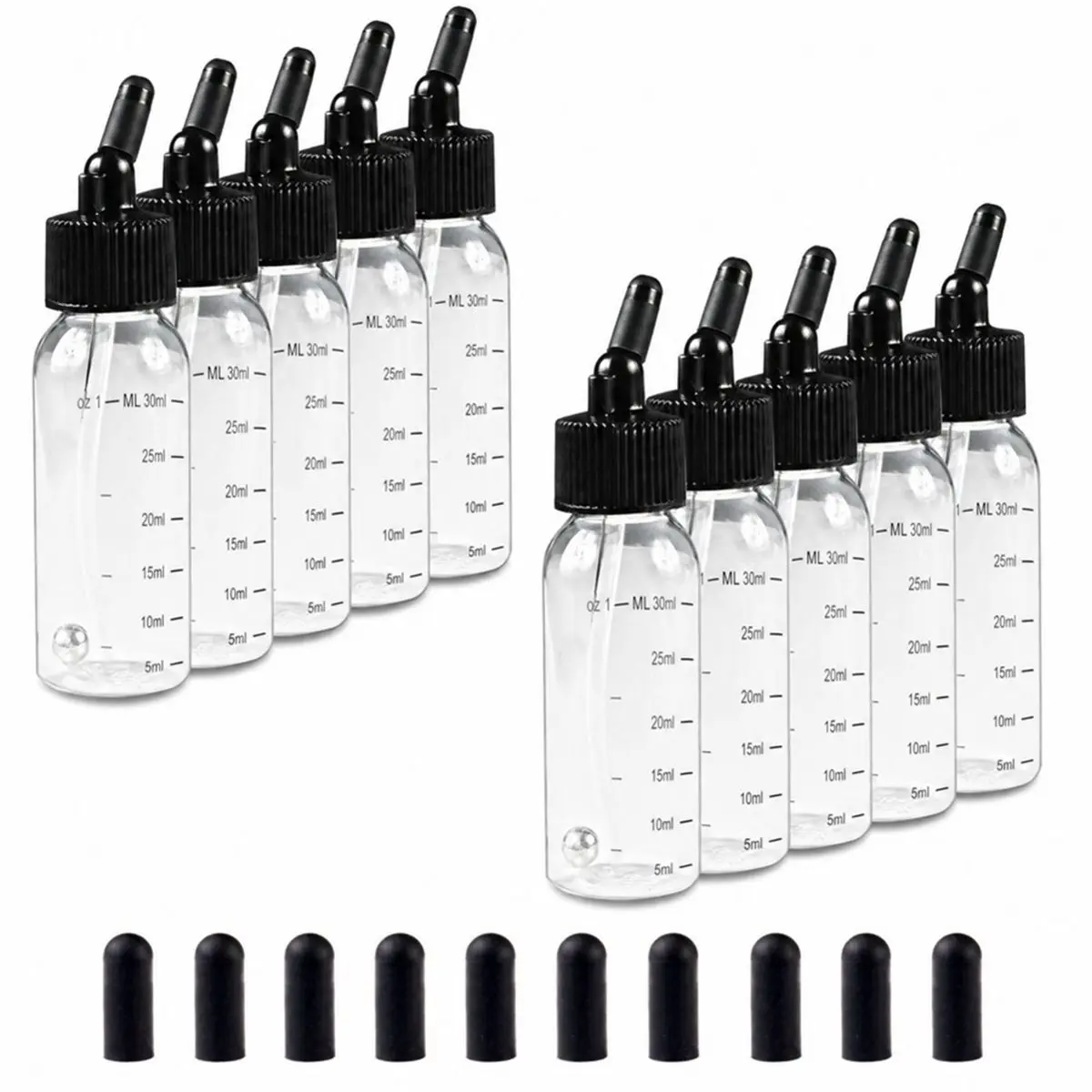 10 Pack Airbrush Paint Bottles 30ML Scale Marks Jars with Caps for Dual-Action Siphon Suction Feed Airbrush Accessories