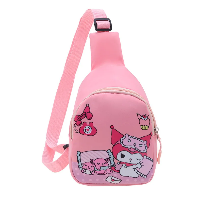 Sanrio Kids Shoulder Bag Boy and Girl Fashion Cartoon Cinnamoroll Kuromi Large Capacity Canvas Chest Bag Travel Portable Storage