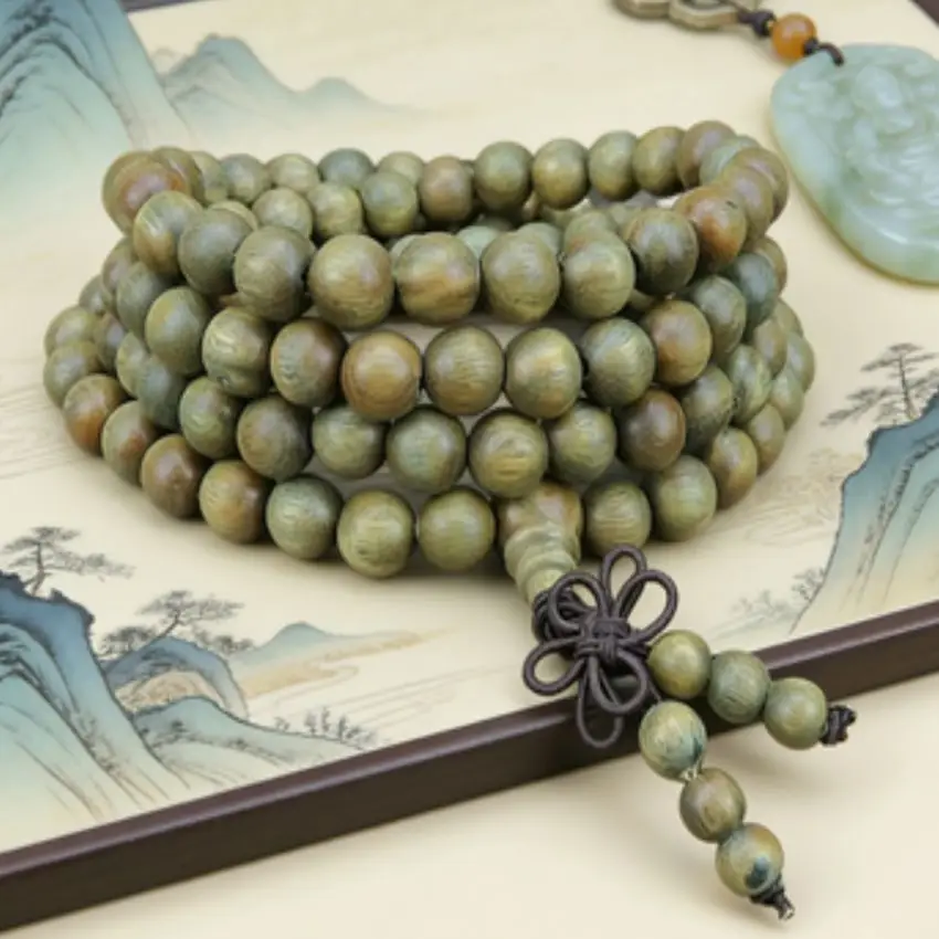 8mm Green Sandalwood 108 Beads Bracelet Charm Japa Wear Men Handmade Chain Bangle Buddhist Fragrant Peace Link Mala Prayer
