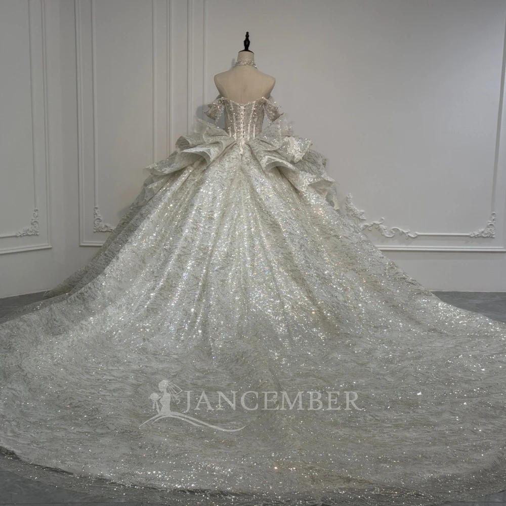 2026 Customized Ball Gown Wedding Dress Removable Sleeves Princess Lace Ruffles Bridal Gown Pearl Beading Vestido de Noiva