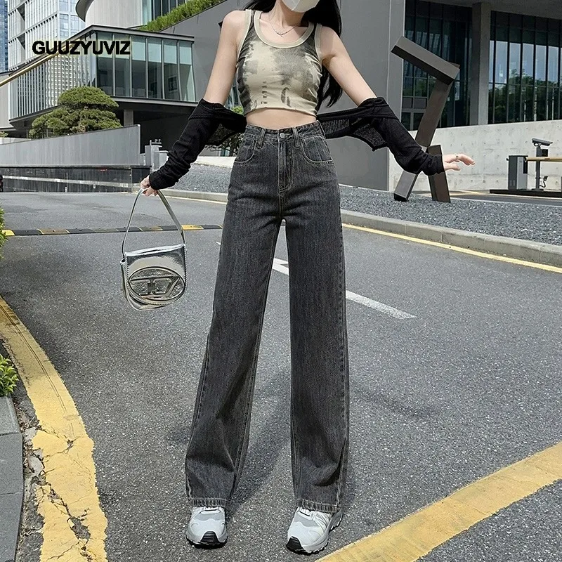 

GUUZYUVIZ Wide Leg Jeans Woman High Waist Loose Casual Denim Straight Pants