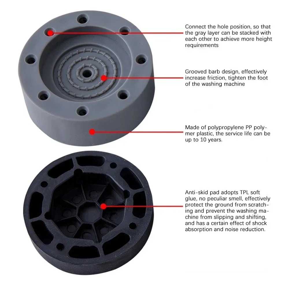 4 Stück Anti-Vibrations-Pads für Waschmaschinen, zum Heben von Gummifüßen, rutschfest, stumm, für Möbelnivellierer, universelle Dämpfer, feste Basis – Detail 17