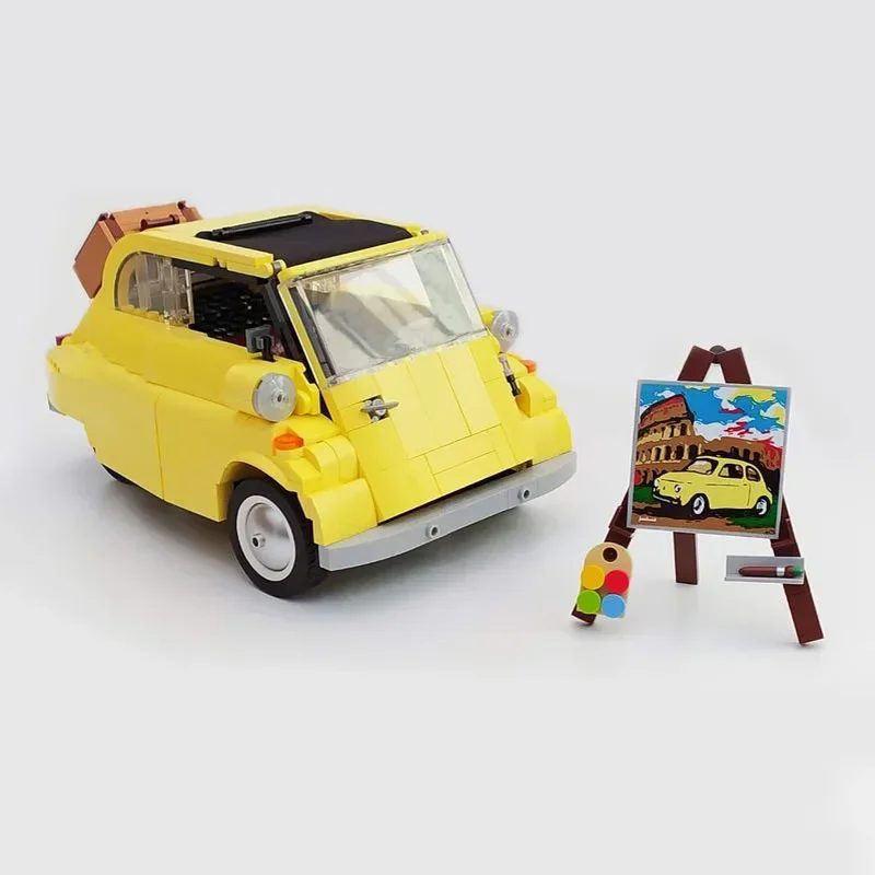 MOC Building Block Classics Isetta Yellow Car Model Technology Bricks DIY Assembly Vehicle Toys Children's Holiday Gifts