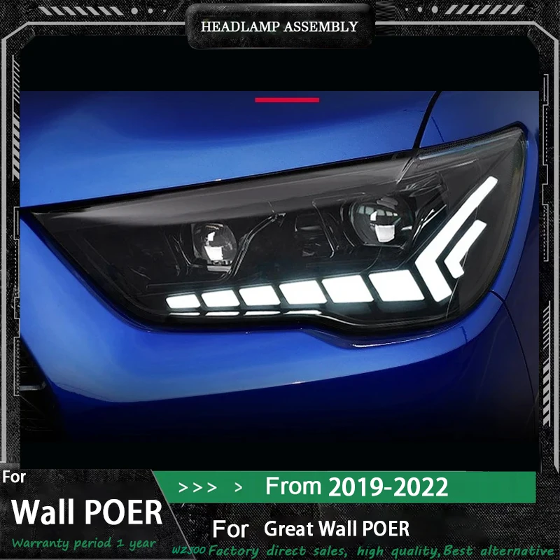 

Автомобильные фары для Great Wall POER, фары 2019-2022, светодиодные фары POER для проектора, дневные ходовые огни, автомобильные аксессуары