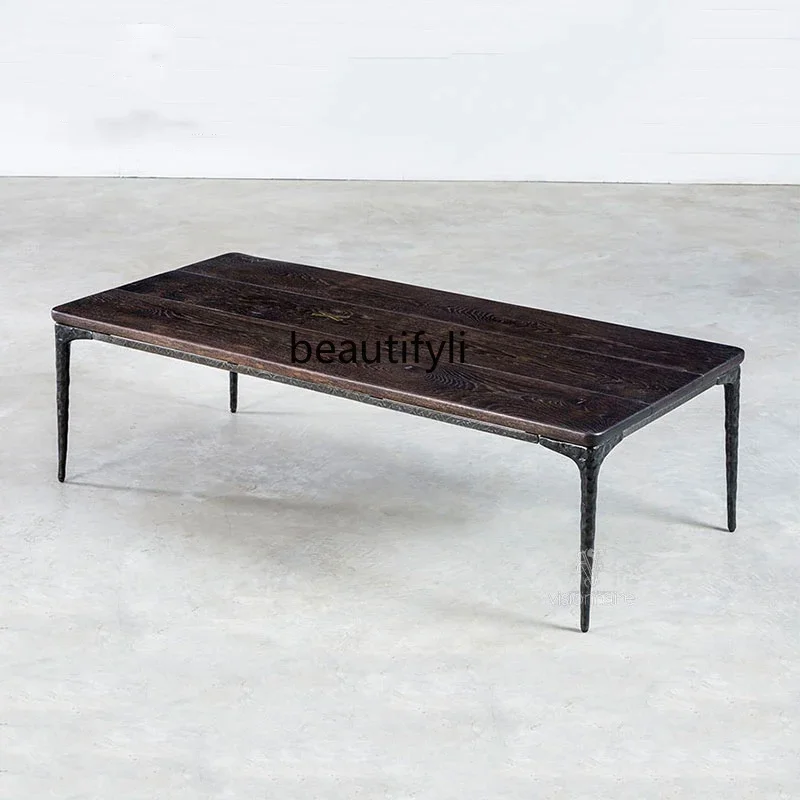 

Nordic Solid Wood Furniture Coffee Table Iron Vintage Industrial Style Table Square