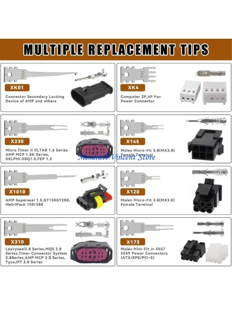 

A70F Professional Automotive Wire Terminal Extractor 8Pcs Electrical Connector Plier