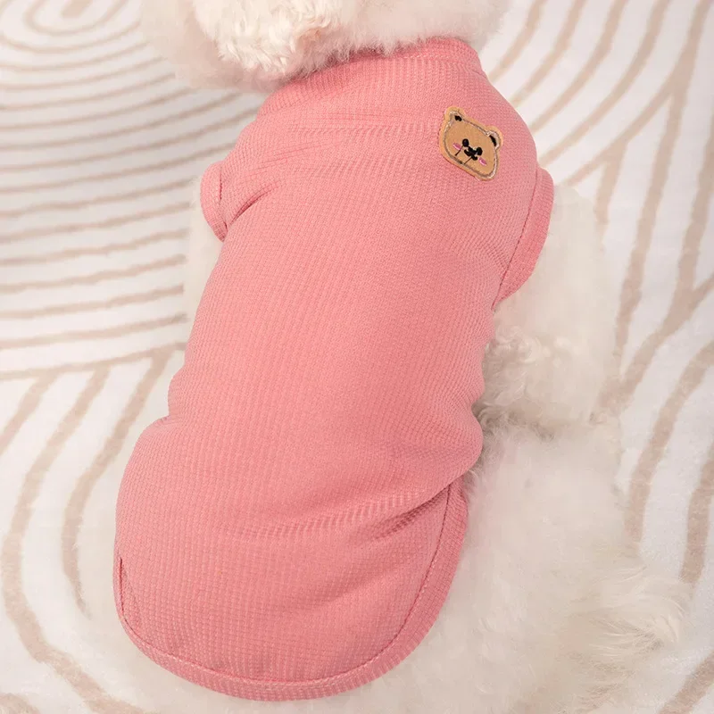 Puppy Spring/Summer Vest Cute Waffle Grid Dog Clothes Cat Vest Chihuahua Teddy Dogs T-shirt Pet Clothes for Small Medium Dog Cat