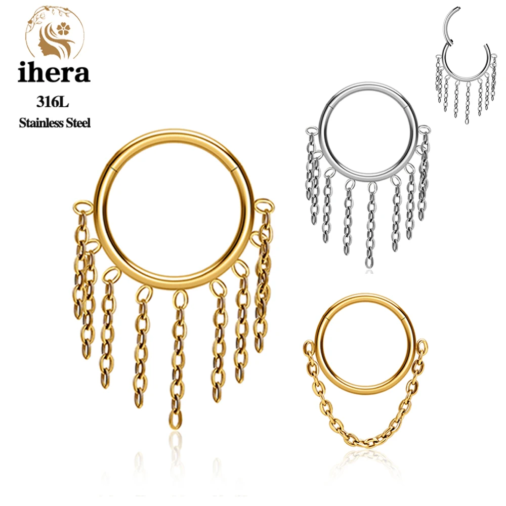 Stainless Steel With Chain Cartilage Earring Hoop 16G Septem Tragus Helix Conch Piercing Jewelry Hinged Segment Nose Ring