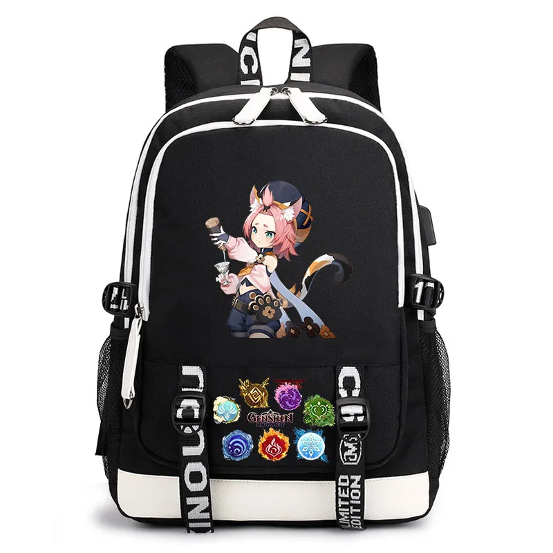 Genshin Impact borsa per il tempo libero borsa USB borsa da scuola per studenti adolescenti zaino per bambini borsa da viaggio per cartoni animati borsa da viaggio all'aperto