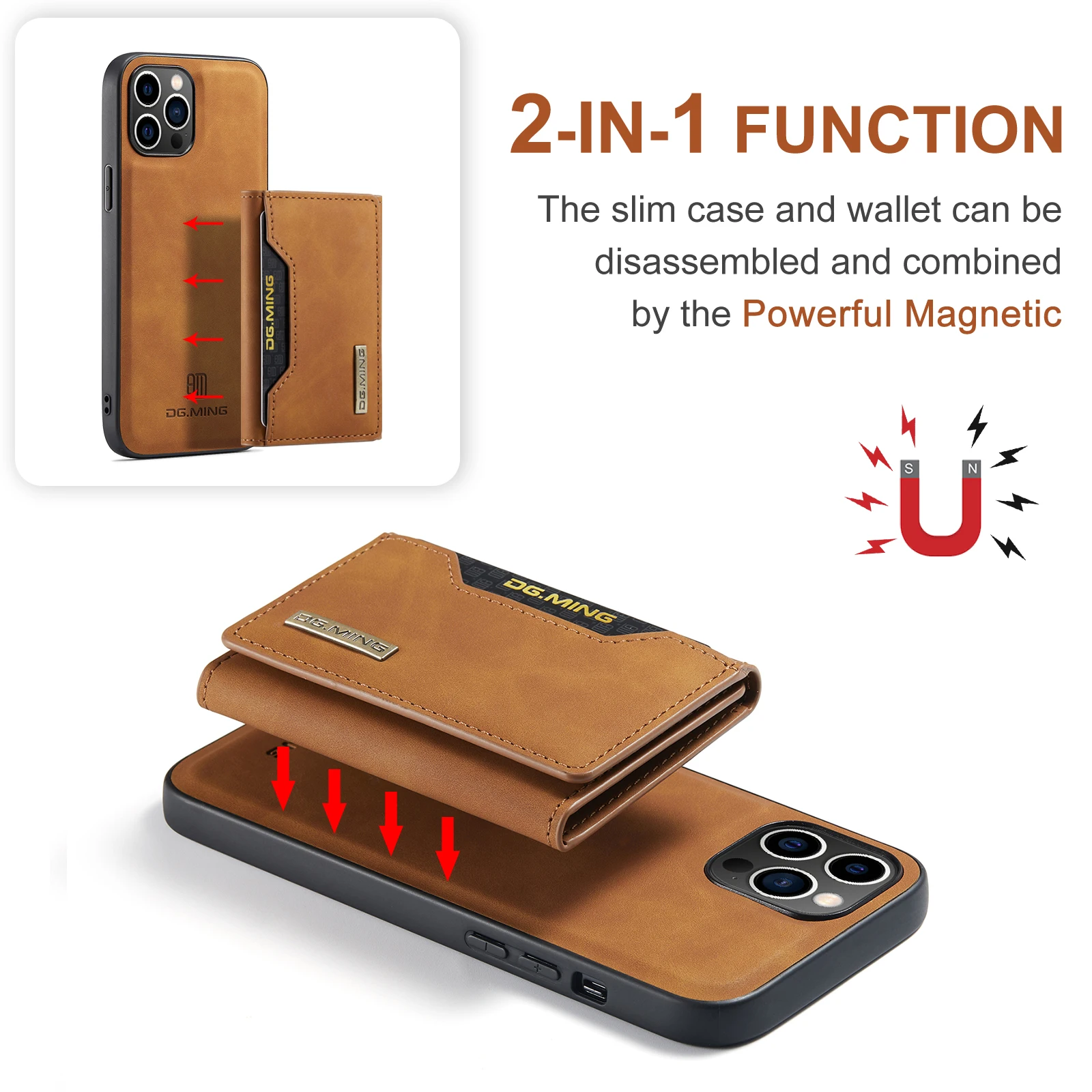 DG MING Multi Card Wallet Leather Phone Case For Iphone 11 12 13 14 15 Pro Max Plus Kickstand Phone Cover For Iphone 15 14Pro XR