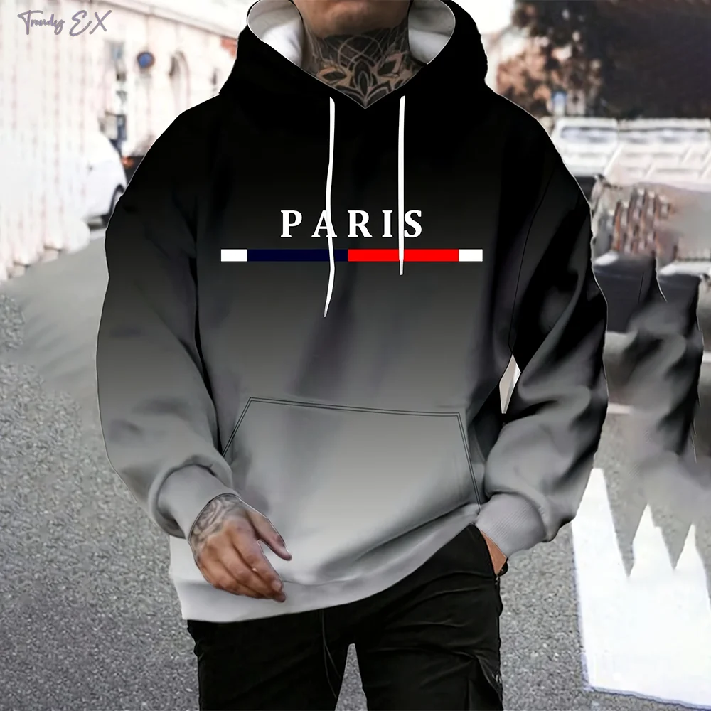 Sweat à capuche en polyester imprimé Paris nickel é pour hommes, haut décontracté, pull léger, vêtements commandés, mode, automne, hiver