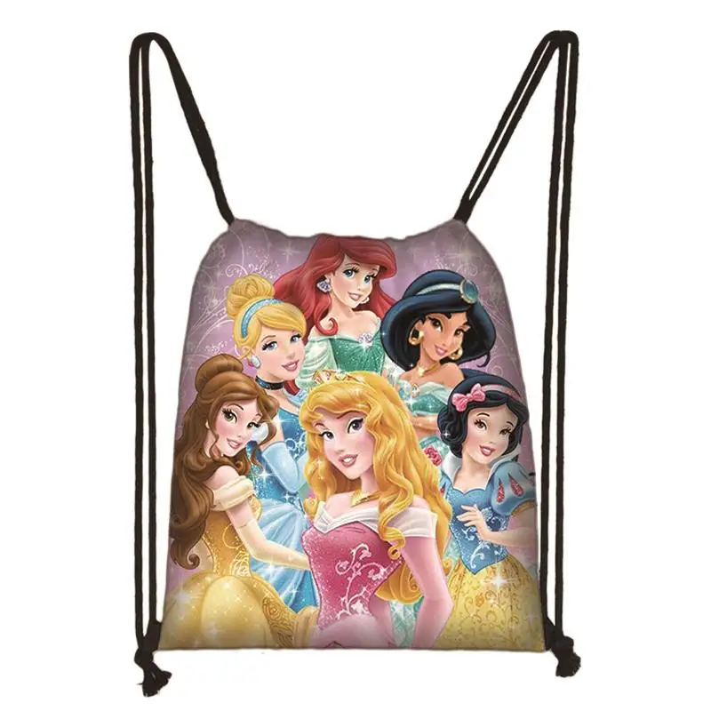 Disney Snow White Princess Cinderella Daily Casual Bag Boys Girls Knapsack Drawstring Bags Storage Bag Shopping Beach Bags