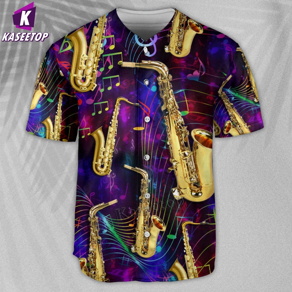 Saxophone Music Neon Men 3D Print Baseball Jersey Shirt Adult Summer Tee Shirt Men's Hip Hop Tops Tee Oversized Streetwear