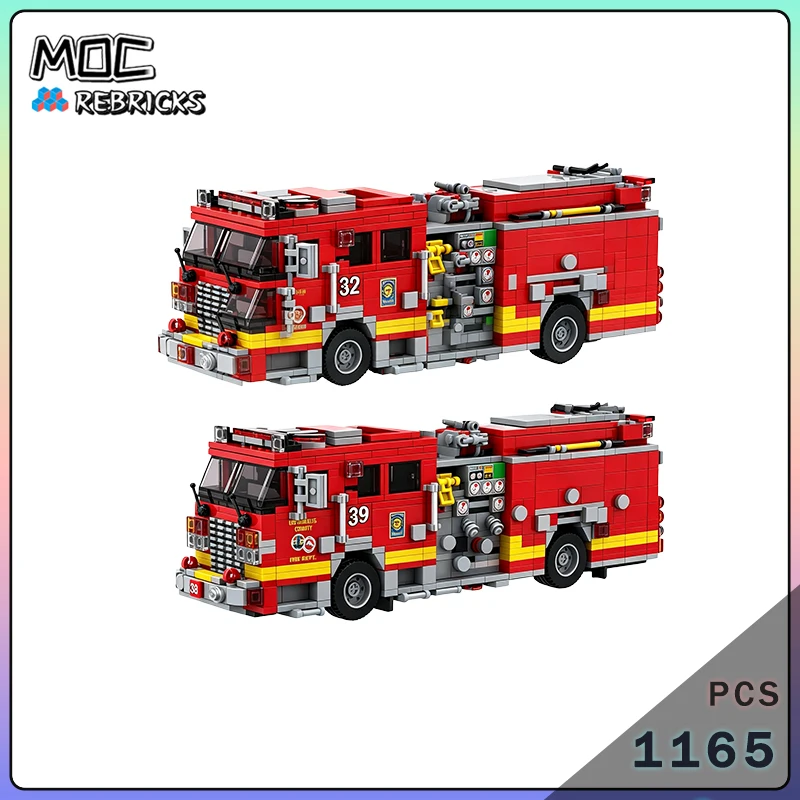 MOC Technical RC Emergency Fire Engine Rescue Truck DIY Construction Vehicle Building Blocks Set Bricks Toy Gift