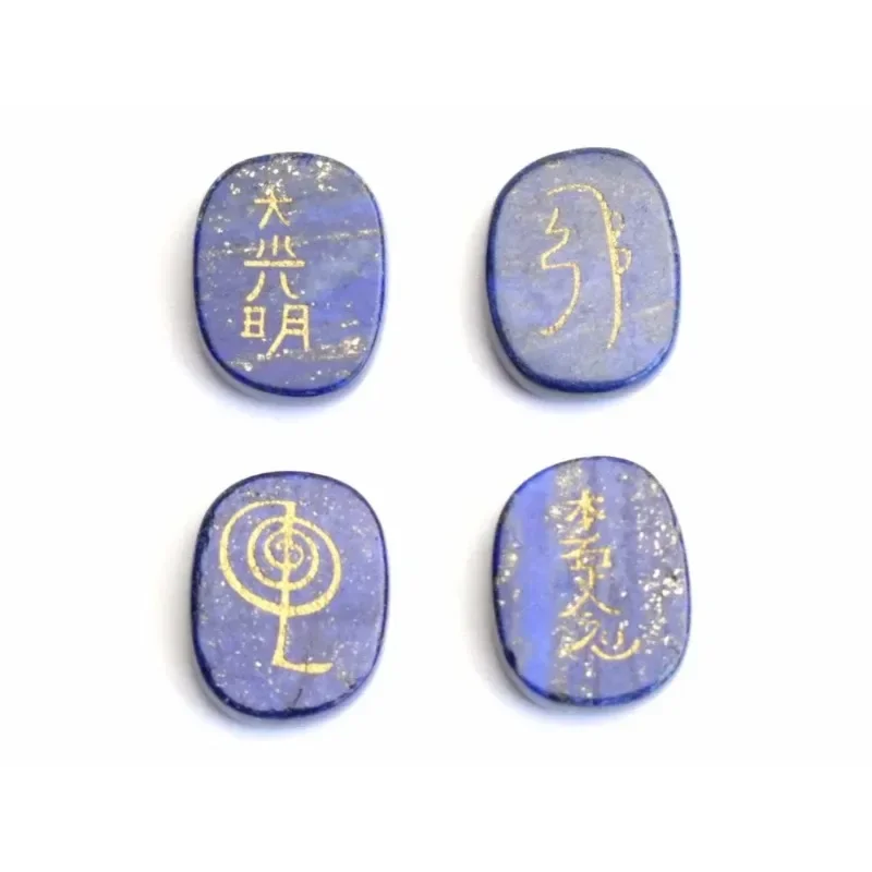 4 Pieces Natural Chakra Semi-precious Stone Quartz Lapis Obsidian Crystal Reiki Healing Balance Usui Symbols Set
