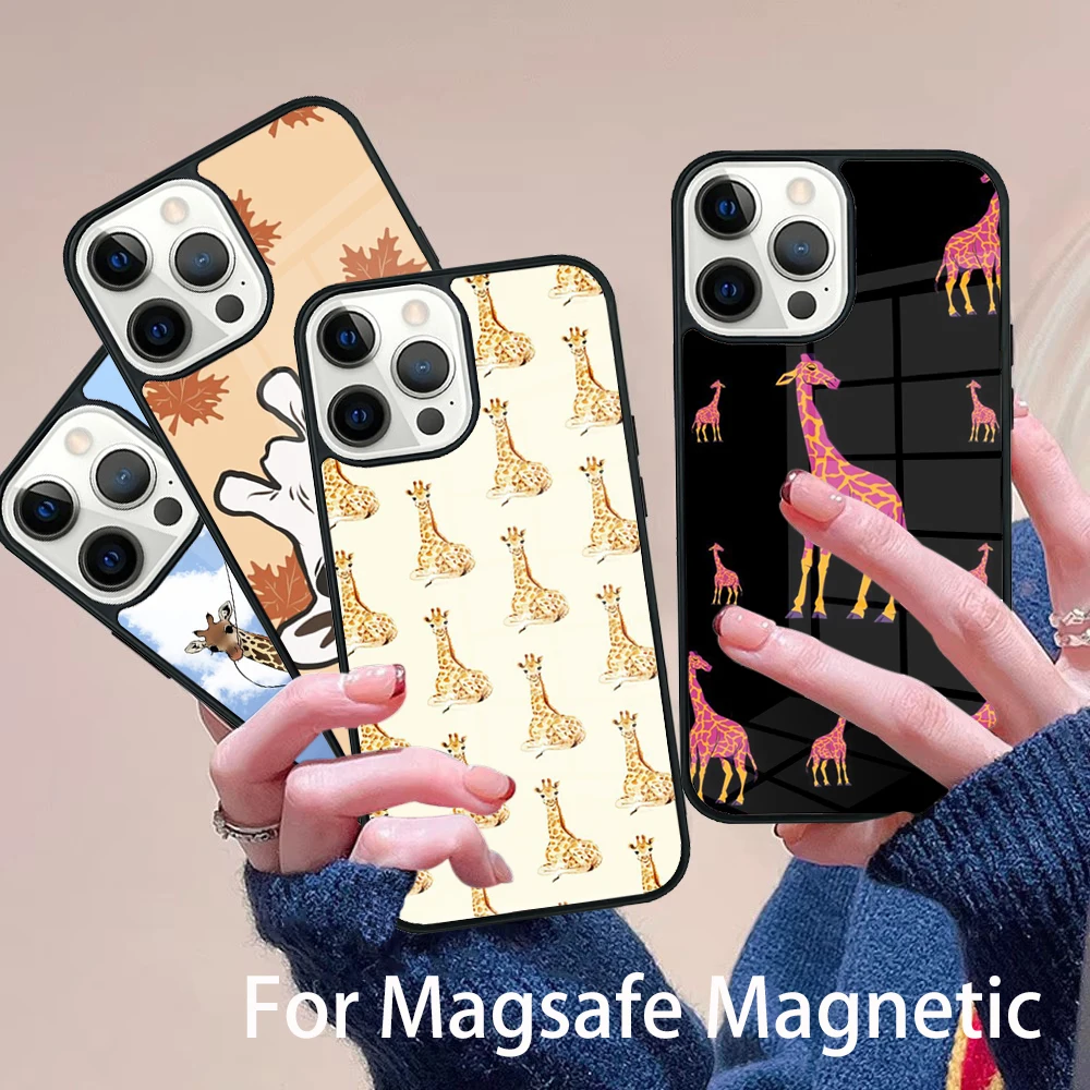 

Cute Cartoon Giraffe Phone Case Magesafe Magnetic Wireless Charge Cover For IPhone 16 11 12 13 14 15 Pro Max Plus Mini