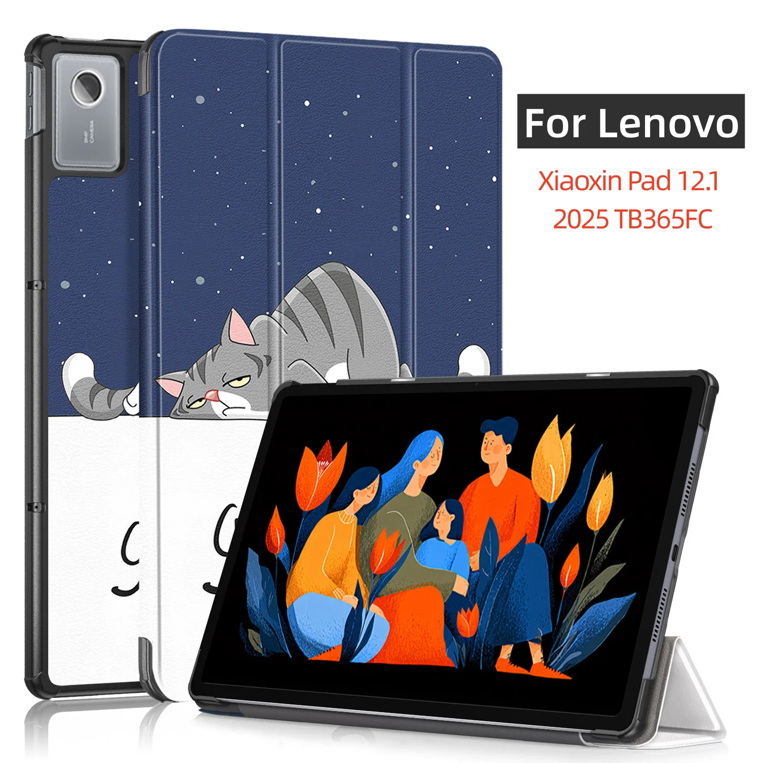 

Чехол для Lenovo Xiaoxin Pad 12,1 2025 12,1 дюйма TB365FC, откидная магнитная тройная подставка, чехлы для планшетов с автоматическим режимом сна/пробуждения, принципиально