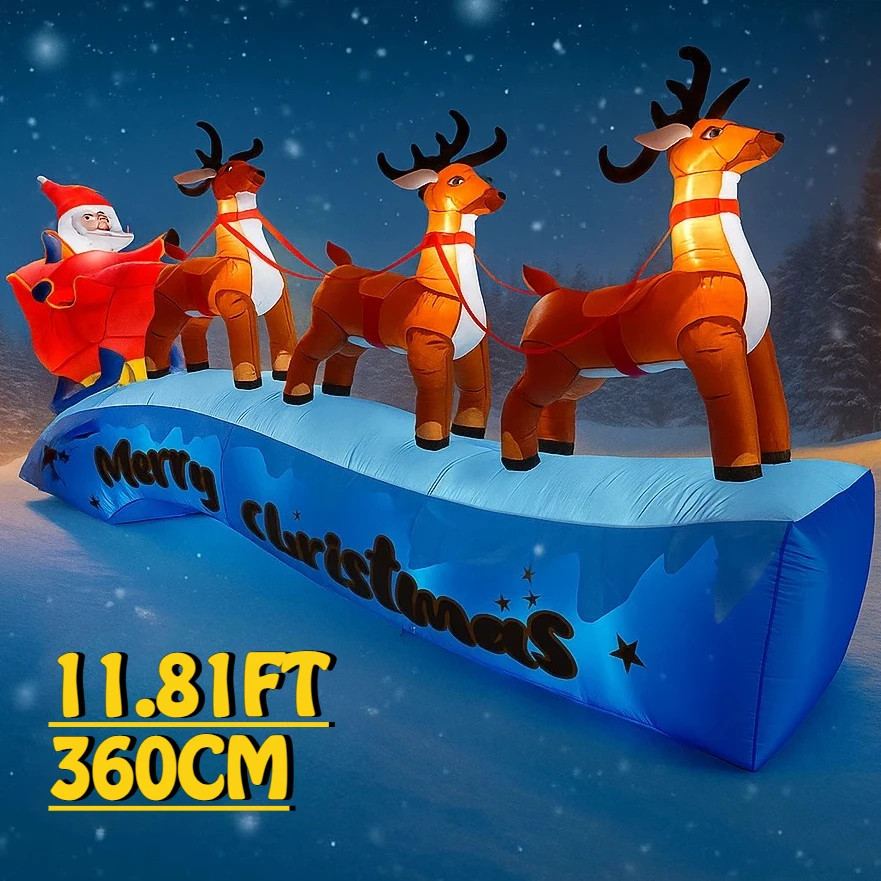

11.81FT Inflatable Santa Sleigh Reindeer Xmas LED Lit Party Yard Decoration Christmas Supplies Home Ornament Festive Gift Toy